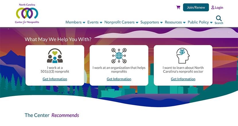 Screenshot of the North Carolina Center for Nonprofits website