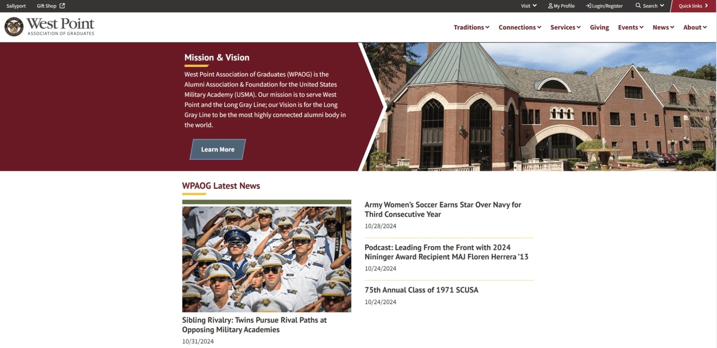 Screenshot of the West Point Association of Graduates website