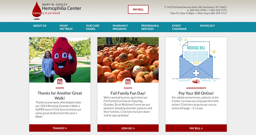 Screenshot of the Mary M. Gooley Hemophilia Center website