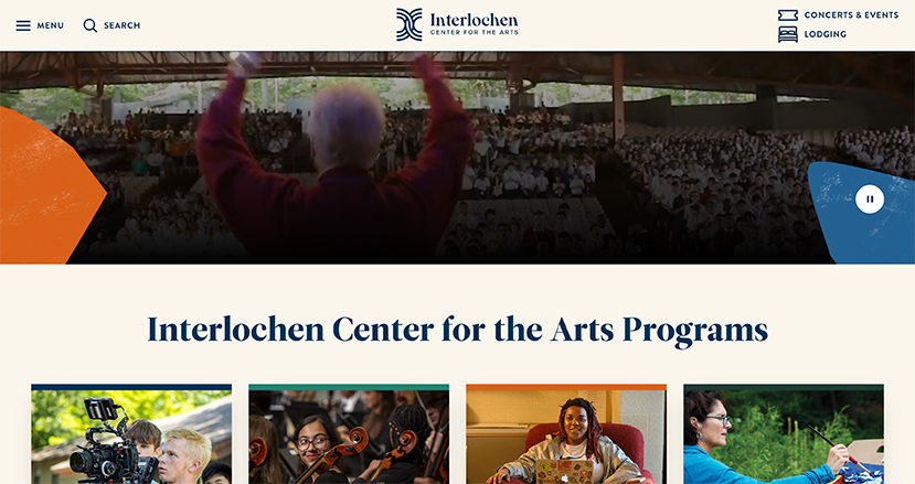 Screenshot of the Interlochen Center for the Arts Programs website