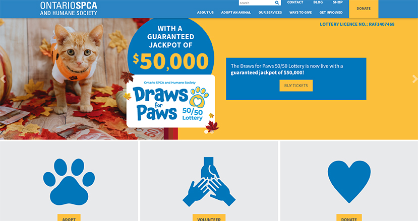 Screenshot of the Ontario SPCA and Humane Society website