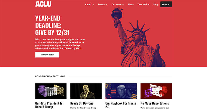 Screenshot of the ACLU website