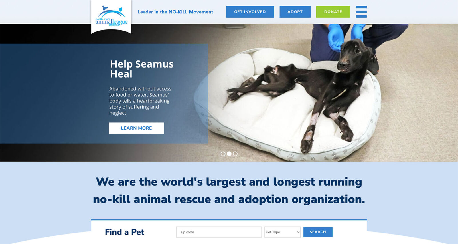 Screenshot of the North Shore Animal League website