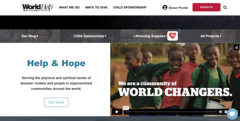 Screenshot of the World Help website homepage