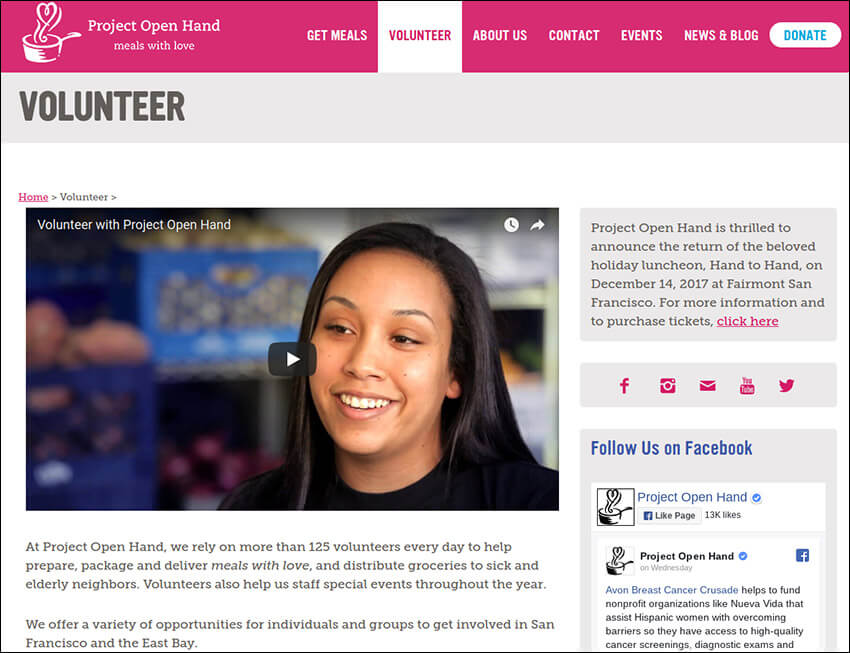 On Project Open Hand's nonprofit site, they highlight the importance of volunteers.